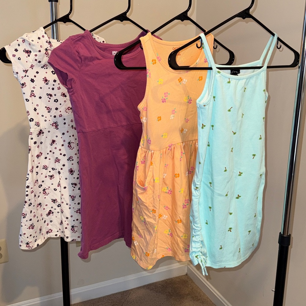 Floral Summer Kids Dress Set - White, Purple, Peach, and Aqua- Like New